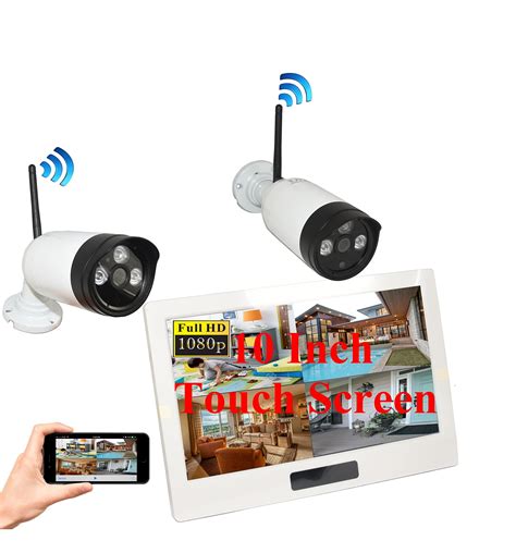 4UCam 1080P HD Digital Wireless Home Security Camera System 4CH 10 Inch HD Touch Split Screen LCD Monitor Indoor Outdoor 2.0 Megapixel Camera (1 Camera Set)