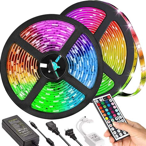 50 Feet 12V Long Run RGB LED Strip Light Waterproof Outdoor Landscape Colors Changing Rope Light Kit Comes with Mini RF Controller and Plug-in Power Supply