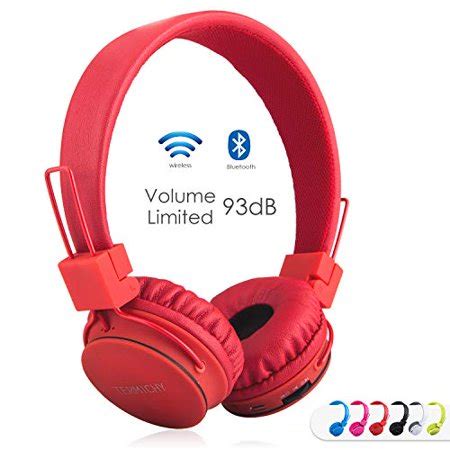 Best Deal Kids Bluetooth Headphones Foldable Volume Limiting Wireless/Wired Stereo On Ear HD Headset with SD Card FM Radio in-line Volume Control Microphone for Children Adults (Red)