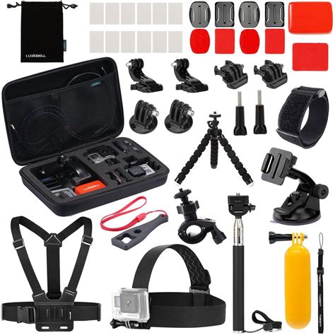 Luxebell Action Camera Accessory Kit for GoPro Hero Black Sliver 10 9 8 7 6 5 4 Session Max Akaso Xiaomi Accessories Tripod Head Chest Bike Mount with Case
