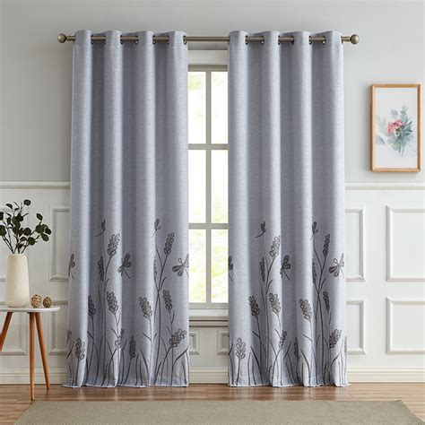 Melodieux Wheat Embroidery Linen Wide Curtains for Living Room Patio Door Large Window Grommet Drape Farmhouse Style, Navy/Blue, 100 by 84 Inch (1 Panel)