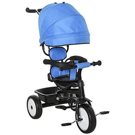 Cheapest 🛒 Qaba Baby Tricycle 6 in 1 Stroller with Adjustable Canopy Detachable Guardrail Belt for Age 6-60 Months, Blue