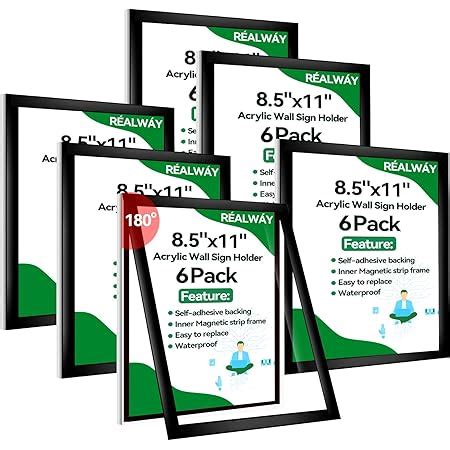 REALWAY 6Pack 8.5"x11" Table Top Acrylic Menu Sign Holders, Double Sided Plastic Paper Display Stand, Bottom Load Portrait Style Clear Ads Frame for Office, Restaurant, Hotel,Store,Transparent Base