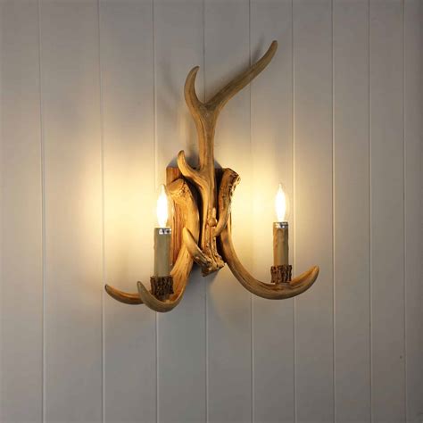 Resin Antler Wall Sconce, 2 Head Deer Horn Wall Lamp Vintage Rustic Retro Fixtures for Home Hotel Corridor Decorate (Antler Lighting)