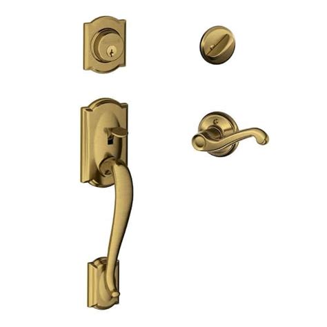 SCHLAGE Camelot Single Cylinder Handleset and Right Hand Accent Lever, Antique Brass (F60 CAM 609 Acc RH)