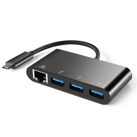 USB C to Ethernet Adapter, Aluminum USB C Hub with 10/100/1000 Gigabit Ethernet Converter, 3-Port USB 3.0 HUB for Mac/Windows/OS/Linux and More - Black