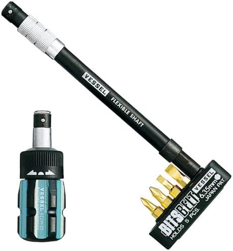 Vessel 121561 820FX-4 Stubby Ratchet Screwdriver with 4 Bits