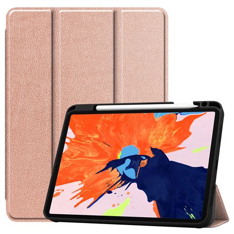 iPad Pro 12.9 Case with Pencil Holder and Simple Pocket (2020 4th Generation & 2108 3rd Gen), Multi-Angle Magnetic Stand Leather Cover for Women and Mans - Auto Wake/Sleep Folio - Grey
