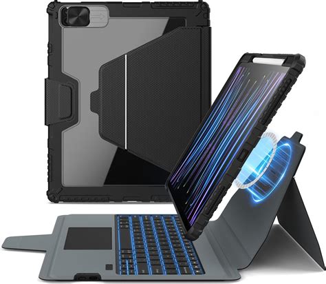 iPad Touch Keyboard Case for iPad Pro 12.9" 5th Gen 2021,ONHI Wireless 360 Rotatable with Touchpad Rainbow Backlights Compatible with iPad Pro 12.9" 4th Gen 2020 / 3rd Gen 2018 (Black)