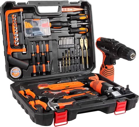 jar-owl 60-Piece Tool Set with Drill, Power Tool Set with 16.8V Lithium Cordless Drill Driver for Home Repair Tool Kit